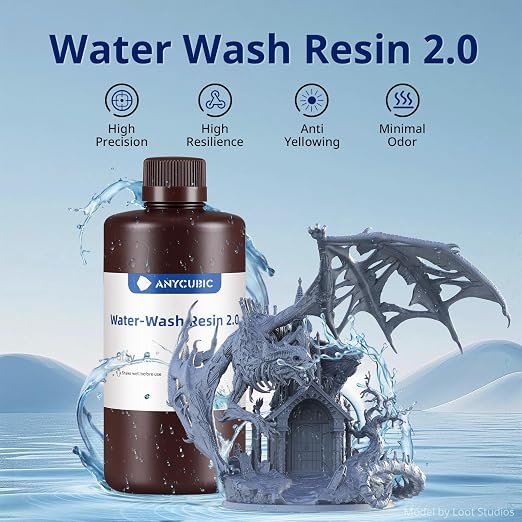 ANYCUBIC Water Washable Resin 2.0 Bundle, 3D Printer Resin with Low Viscosity and Fast Printing, 405nm High Precision 3D Resin, 8K Capable LCD DLP 3D Printing, 4Packs*1kg Grey, 4kg in Total