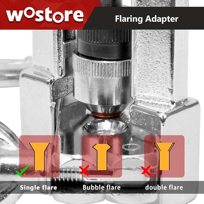 Wostore Single Flaring & Swaging Tool Kit – 45° Flare for HVAC, Brake Lines & Refrigeration Copper Tubing | 11-Piece Set with Tube Cutter, Ratchet Wrench & Carry Case, 1/8"–3/4" Sizes