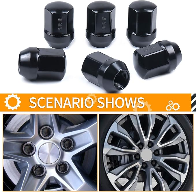 MIKKUPPA 20pcs 9/16-18 OEM Lug Nuts, Replacement for 2006-2010 Dodge Dakota, 2004-2009 Durango, 2002-2010 Ram 1500 Factory Wheels, One-Piece Black Large Acorn Seat