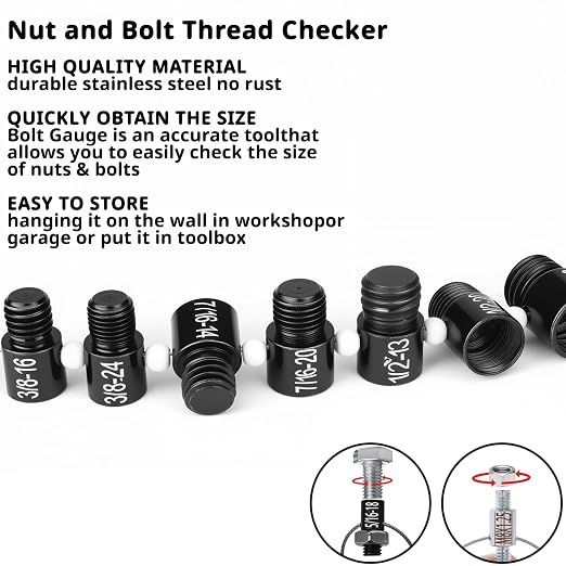 Nut and Bolt Thread Checker, Bolt Size Finder, 45 Male/Female Thread Gauges (24 Inch & 21 Metric) Thread Checker Standard and Metric, Bolts and Nut Identifier Gauge