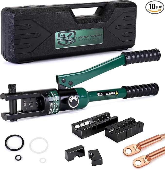 12 Ton Hydraulic Crimping Tool, 6AWG-4/0AWG (250MCM) Battery Cable Lug Crimper with 8 Pairs of Dies, Industrial Grade Hydraulic Wire Terminal Crimping Tool