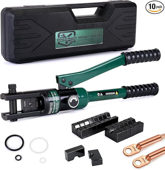 12 Ton Hydraulic Crimping Tool, 6AWG-4/0AWG (250MCM) Battery Cable Lug Crimper with 8 Pairs of Dies, Industrial Grade Hydraulic Wire Terminal Crimping Tool
