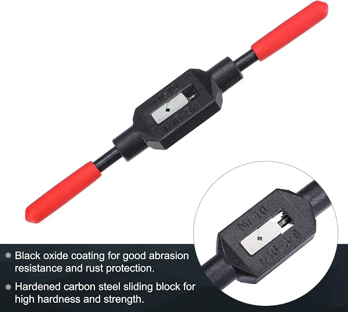 uxcell Adjustable Tap Wrench Handle for 1/16"-3/8" (UNC/UNF) / Metric M1-M10 Taps, Thread Tap Holder Reamer Hand Tapping Tool for Machinist Repair with Plastic Dipped Handle