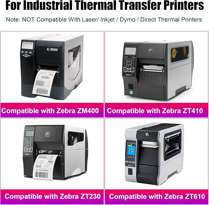 Industrial Thermal Transfer Labels, Blue, 4 x 2 Inches, 3 Inch Core, 2,750 Labels/Roll, Perforated, Ribbon Required, for Thermal Transfer Printers