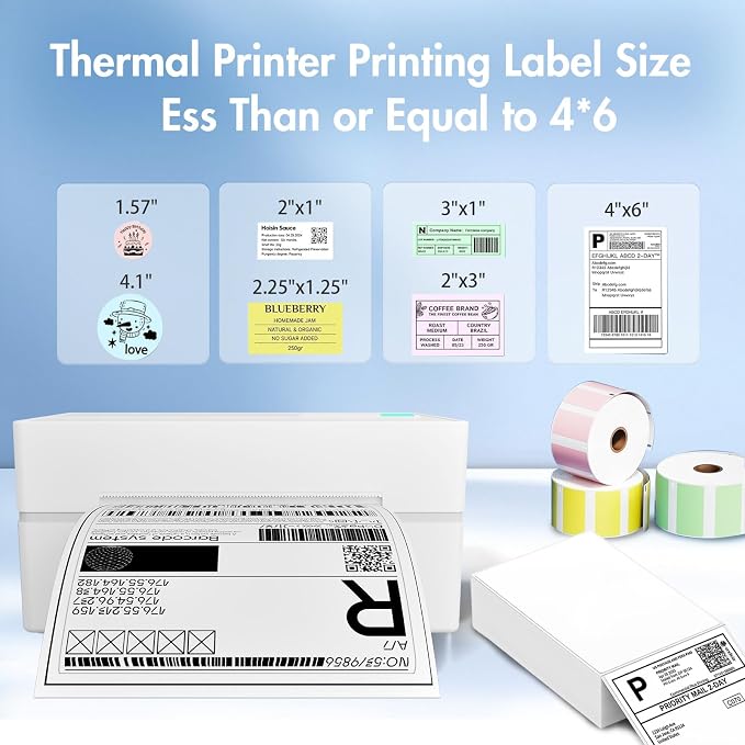 Bluetooth Thermal Shipping Label Printer: 4x6 Wireless Label Maker with Tape for Small Business - Compatible with iPhone, Android, Windows & Mac, Widely Used for USPS UPS Amazon Shopify, White