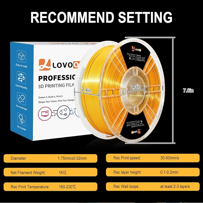 LOVOON Silk Dual-Color PLA Filament with Black and Gold,1.75mm PLA Filament DualColor Change by Angle,Compatible with Most FDM 3D Printers,1kg(2.2lbs)/Spool