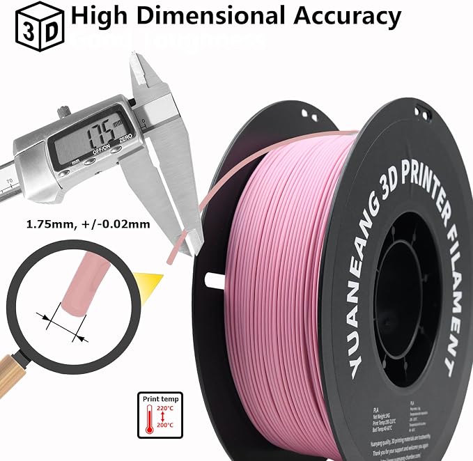 Matte PLA Filament, 1.75mm, 3D Printer Filament, 1kg, Dimensional Accuracy +/- 0.02mm, Cherry Blossom Pink