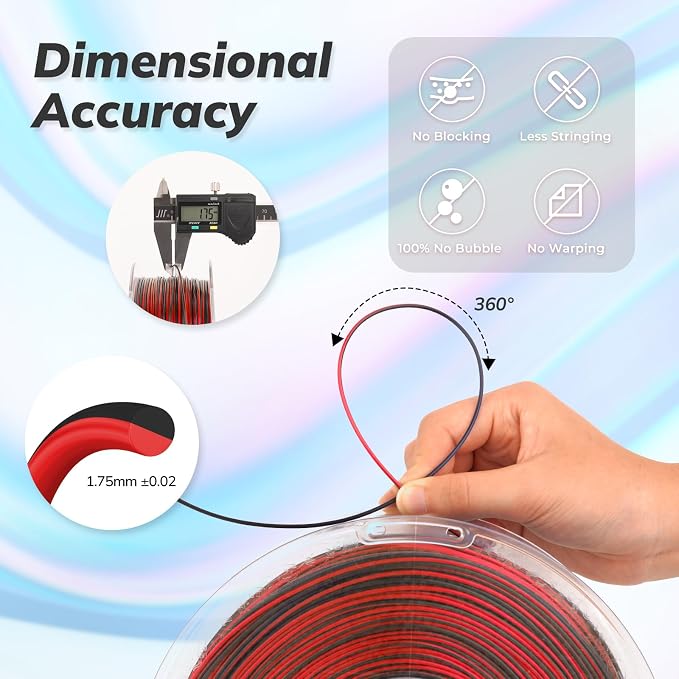 AMOLEN Silk PLA 3D Printer Filament, Shiny Multicolor Rainbow PLA 1.75mm for Creative & Decorative, Fast Color Change Printing Filament for Beginner, Black Red, 1kg (2.2lbs)