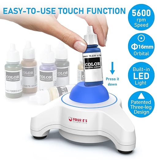 FOUR E'S SCIENTIFIC Mini Vortex Mixer - Lab Vortex Shaker, 5600 RPM, Blue, Touch Function Portable for Lab Inks Acrylic Paints Nail Polish with Extra Silicone Cap & 300 pcs 7/32 in Mixing Balls