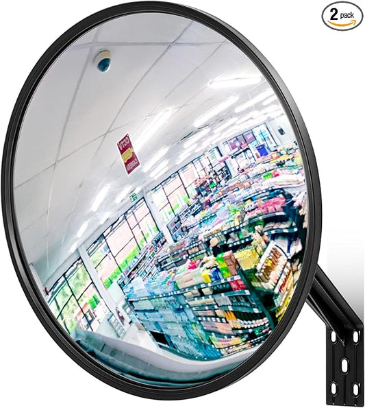Maitys 2 Pcs Convex Mirror Acrylic Safety Security Traffic Garage Corner Mirror Adjustable Wide Angle View Mirror with Fixing Bracket for Indoor Outdoor School Classroom Warehouse (24 Inch)