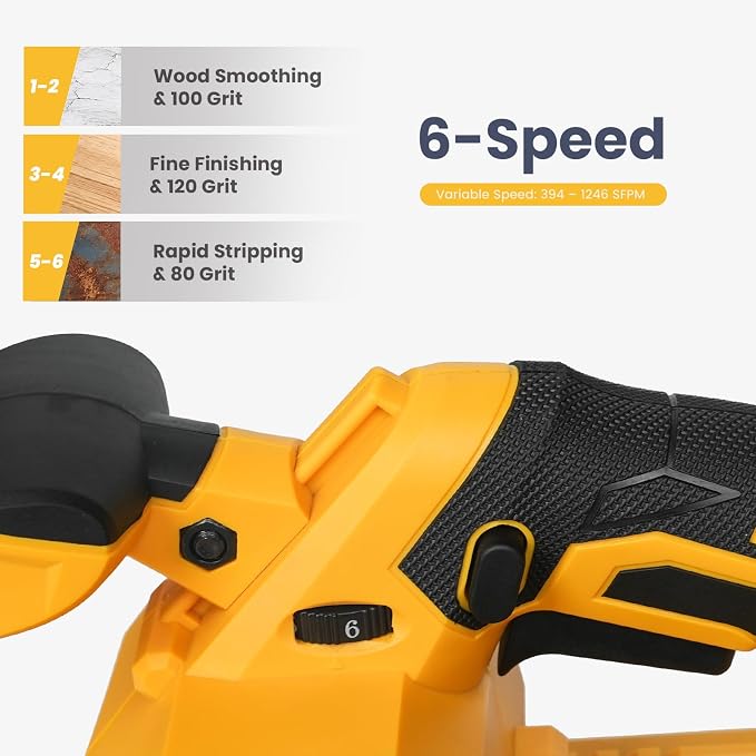 Brushless Cordless Belt Sander Compatible with Dewalt 20V Battery(Tool Only), 3x18in Power Sander, 6-Speed, 1247 SFPM, Lock-on Button, Dust Bag & Vacuum Adapter for Woodworking