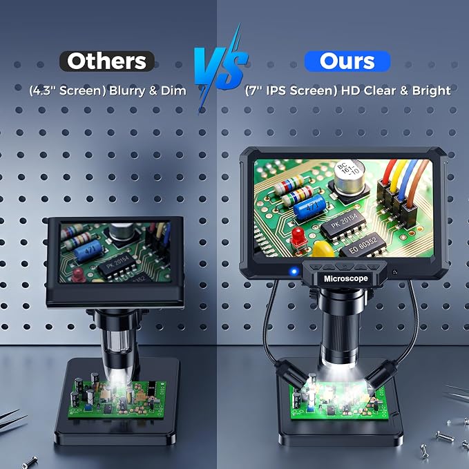 7" Digital Soldering Microscope with Remote for Electronics Repair, 1200X IPS Screen PCB Magnifier, 16M 1080P USB Output, 2 Gooseneck Side Lights for SMD Microsoldering (MK7)