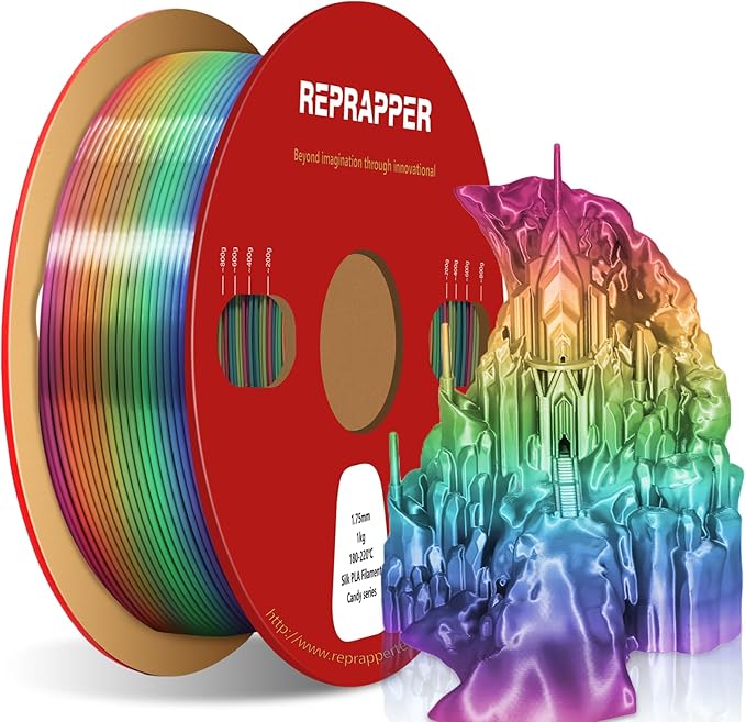 RepRapper Candy Rainbow PLA Filament, Shiny Multicolor Silk PLA 1.75 mm Filament (+-0.03 mm), Sparkle Fast Change Multi-color1 kg 3D Printer Filament for 3D Printer