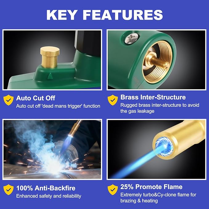 MAPP Gas Torch Kit, Auto-Ignition Turbo Torch with Extreme Swirl Turbo & Quick Disconnect, Propane Torches for HVAC, Plumbing, Brazing, Heating, Brazes 1/16" to 1/2", Solders 1/8" to 1-3/4"