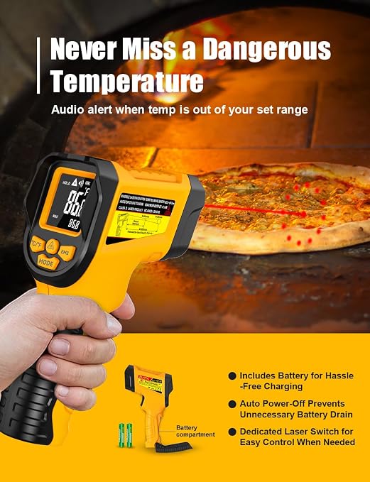 NJTY Infrared Thermometer Gun, -58℉ to 1472℉, High Precision, Non-Contact Laser Temperature Sensor with Backlit LCD, for Cooking, BBQ, Automotive, Industrial Use