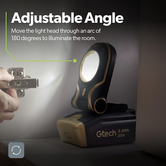 Gtech Portable LED Work Light - 2 Brightness Settings - Rechargeable - 180 Swivel Head and Hook - Perfect for Mechanics, Shops, and Construction - Bare Unit (Battery and Charger Not Included)