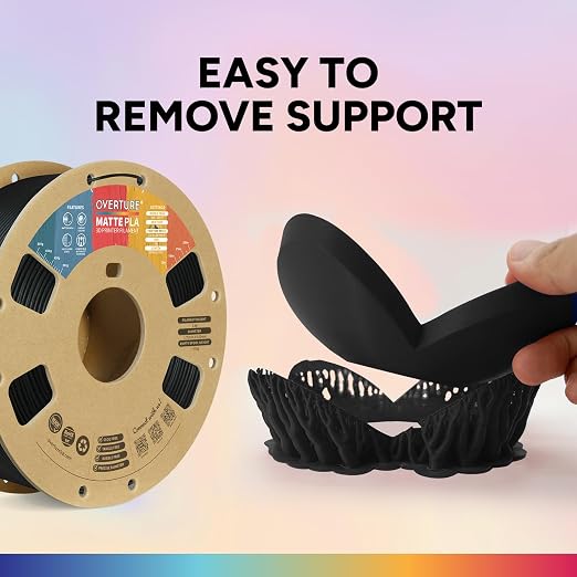 OVERTURE 4KG Bundle Matte PLA, Low Warp & Matte Surface 3D Printer Filament | Frosted Matt Finish Hides Layer Lines, 4 Pack 1kg Spool (2.2lbs) Cardboard Spool, Fit Most FDM Printer (Matte Black*4)