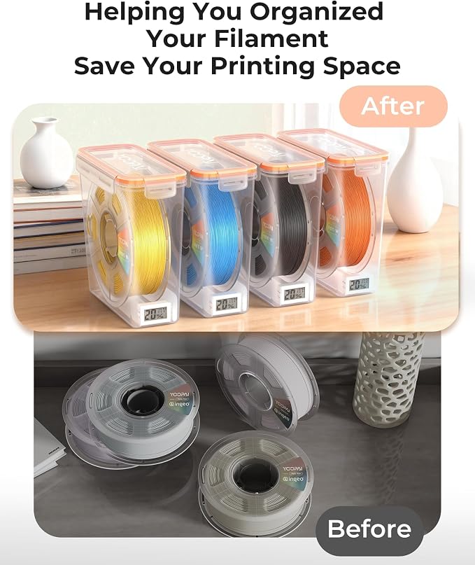 YOOPAI Pro Filament Storage Box with Temperature & Humidity Monitor, Airtight Filament Storage Container with Desiccant for 1KG 1.75mm PLA ABS PETG TPU, Single Spool 3D Printer Filament Storage Box(4)