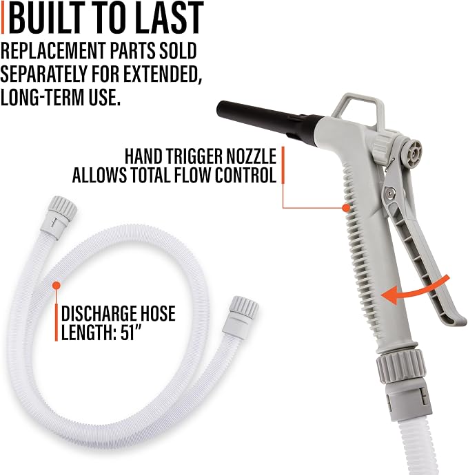 DEWAY Automatic Fuel Transfer Pump with Nozzle for Quick Flow Control & Stop, Powerful A Battery Powered with USB-C, 51 Inch Extra Long Hose Fits All Size Cans, Portable Pump Transfers - 3.8 Gal/Min