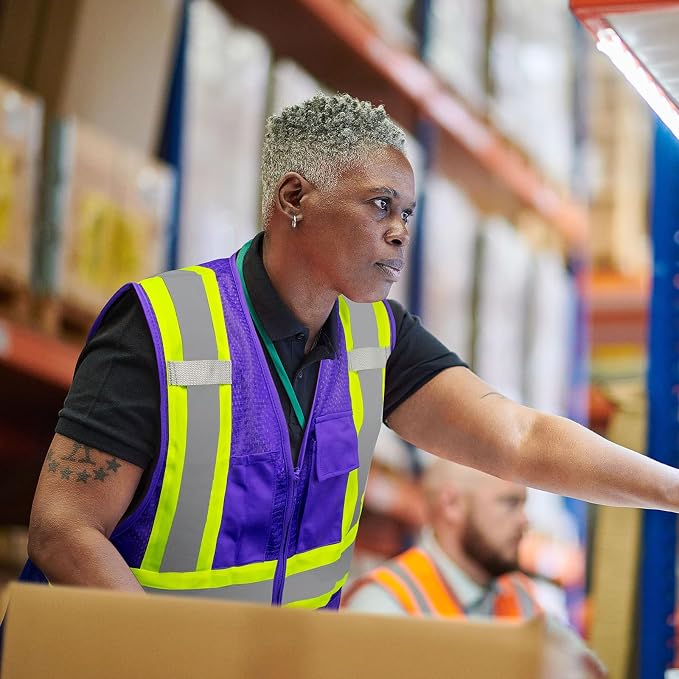 KAYGO Reflective High Vis Safety Vest with Pockets for Men and Women KG0100 | Breathable Polyester Lightweight, Two-Tone, ANSI Class 2, for Construction, Warehouse, Surveying, Cycling, Machine Washable
