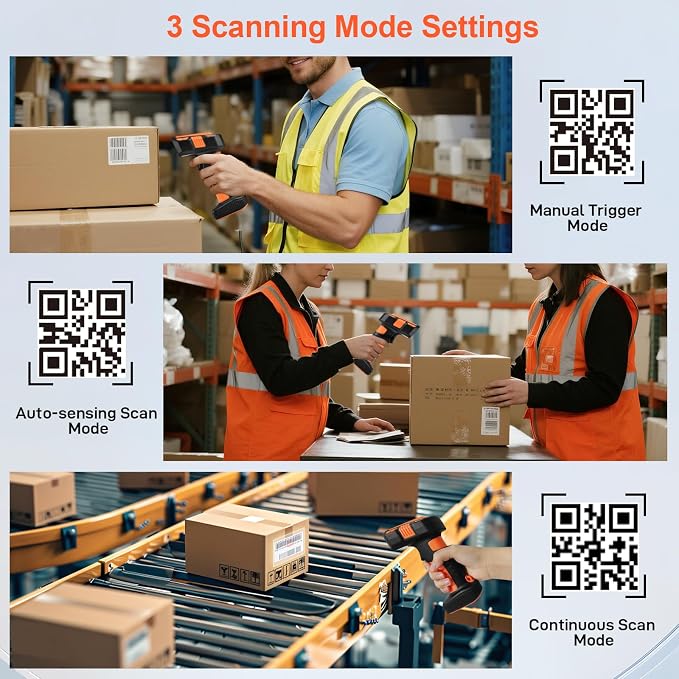 KUIIYER 1D QR 2D Industrial Barcode Scanner with Upgraded Charging Dock, Wireless Bluetooth Professional Bar Code Scanners, USB Plug & Play Handheld Barcode Reader for iPhone, Android, Computers & POS
