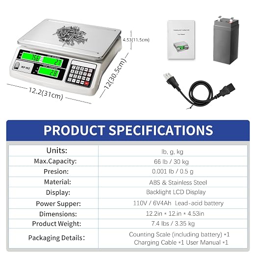 MEIYA Industrial Counting Scale, 30kg/0.5g Digital Coin Scale for Coin, Parts, High Precision Electronic Gram Scale with RS232 Port for Connecting Computer or Printer,kg/g/lb Switching, LCD Display