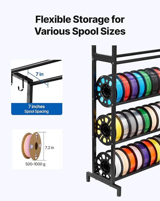 VEVOR 3D Printer Filament Storage Rack, 7 Tier Heavy Duty Storage Shelves for 3D Printing Filaments, Filament Spool Holders Racks for 3D Printing Studio, Home Studio, Office, Workshop (Shelf Only)