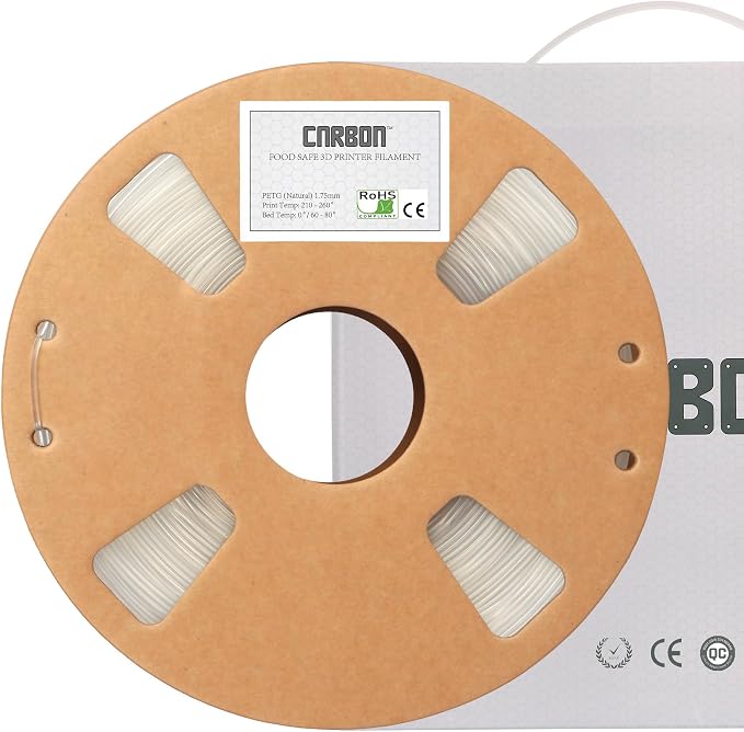 ECO - Certified Food Grade & ISO 10993 Biocompatible Skin Safe PETG 3D Printer Filament - CARBON by Comfy Materials - Lab Tested FDA Compliant Food Safe, 1.75mm, 1kg, (Semi-Transparent)