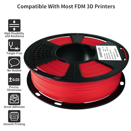 GIANTARM 3D Printer Filament, Red Pla Filament, 1Kg(2.2lbs) Spool, 1.75mm Dimension Accuracy +/- 0.03mm, 3D Printing Filament
