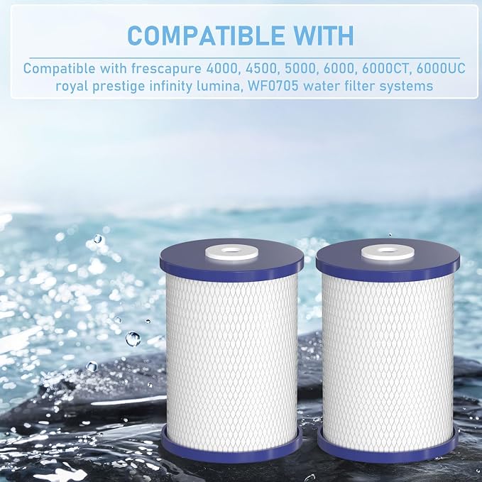 0.5 Micron Coconut Shell Activated Carbon Water Filters Compatible with Royal Prestige Frescapure 4000, 4500, 5000, 6000 CT, 6000 UC, WF0705 Water Filter Systems, 750 GPD Life Span - Pack of 2