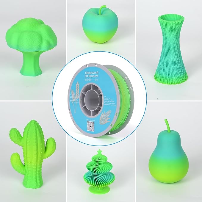 Matte Rainbow PLA 3D Printer Filament, 1KG Spool(2.2lbs) 1.75mm PLA Fast Color Change 3D Printing Material, Multicolor PLA,Gradient Filament for Most FDM 3D Printers,Matte Yellow Green