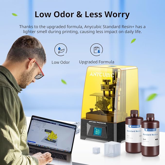 ANYCUBIC Standard 3D Printer Resin Plus, 405nm SLA Fast UV-Curing Resin, High Precision & Rapid Photopolymer for 8K/14K/16K Capable LCD/DLP/SLA 3D Printing (HD Gray, 1000g)