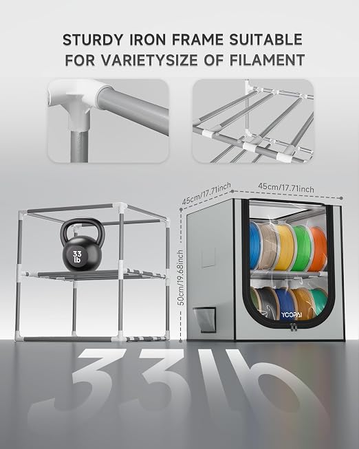 YOOPAI 3D Printer Filament Storage Box – 2 Tier Filament Storage Rack with Fabric Cover, Holds Up to 48 Rolls 1KG – 3D Filament Storage Organizer for Home, Workshop & Studio(20 Roll*2)