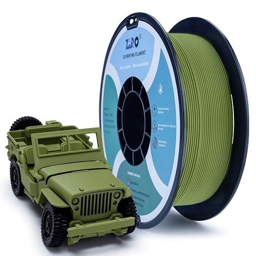 ZIRO Matte PLA Filament 1.75mm, Pure Color No-Shine 3D Printer Filament, High Toughness 3D Printing Material, Dimensional Accuracy +/- 0.03mm, Military Green(Matte)