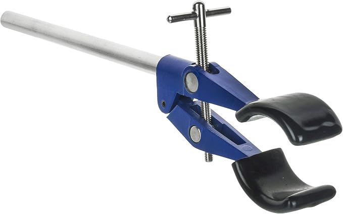 EISCO 2 Prong, Vinyl Coated Burette Flask on Stainless Steel Rod - 4.25" Max Clamp Opening, 5.5" Rod - Powder Coated Zinc Clamp - Research, Industrial Laboratory Grade