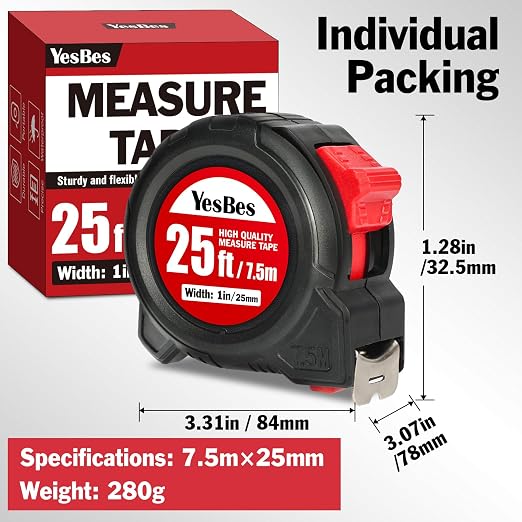 Tape Measure 25 ft, 10 Pack Bulk Easy Read Measurement Tape, Self-Locking Measuring Tape Retractable 25 FT by 1 in