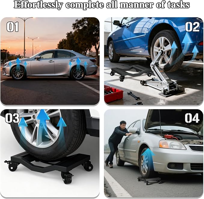 Car Dolly Set of 4, 6,800 lb Capacity - Industrial Grade Stainless Steel Vehicle Moving Dollies with Locking Caster Wheels & U-Shaped Design for Cars, SUVs, Trucks, Trailers