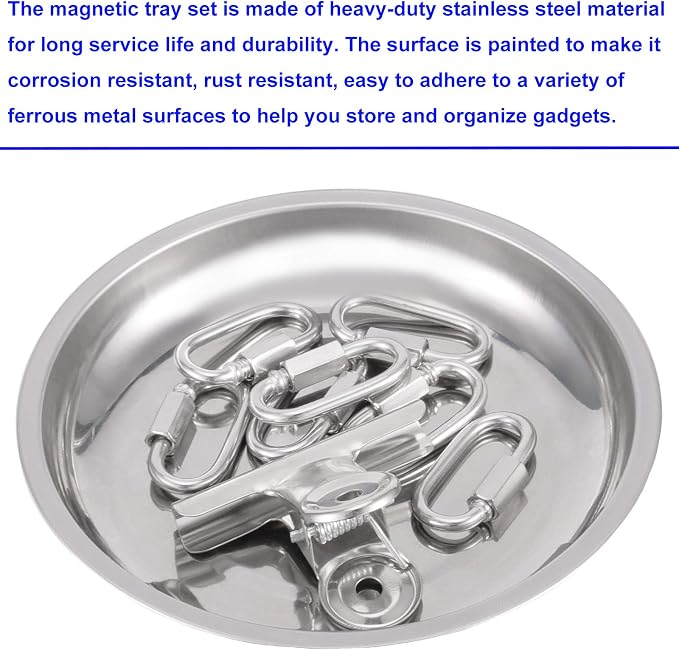 8 PCS Magnetic Bowls 6 Inches, Magnetic Trays Set Round, Stainless Steel Magnetic Parts Tray Set for Bolts, Pins, Screws, Nuts, Small Parts Tools Organization for Workshop, Garage, Craft Room
