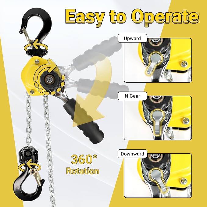 1100LBS Manual Lever Chain Hoist Mini Puller 1/2 Ton Capacity | Portable Chain Come Along 10 Feet Lift G80 Chain Ratchet Lever Hoist with Hook
