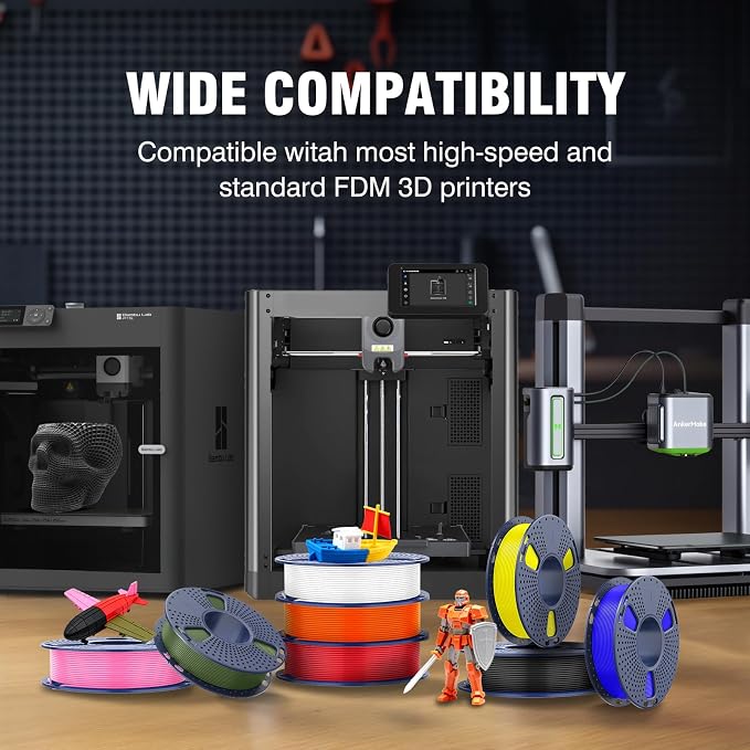 JAYO Rapid PLA 3D Printer Filament Bundle 2KG, High Speed PLA Filament 1.75mm 50mm/s - 600mm/s Print Range, 8 Pack 250g Spool Filament (Black, White, Blue, Red, Pink, Orange, Yellow, Olive Green)