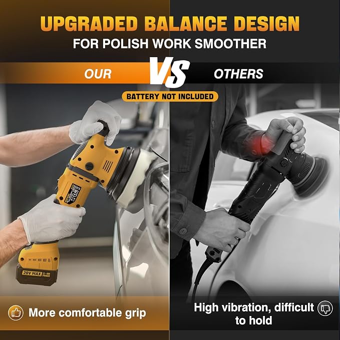 VERVEWAVE Cordless Buffer Polisher Kit for Dewalt 20V Battery (No Battery), 6-Inch Orbital Car Polisher Variable Speed 1800—5500 RPM, 17PCS Polishing Accessories, for Car Polishing/Waxing (Tool Only)