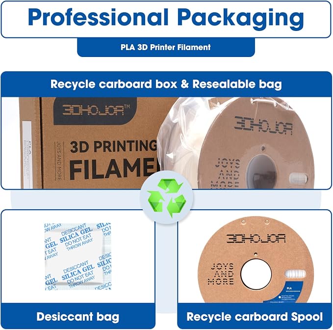 3DHoJor PLA Filament 1.75mm 3D Printing Filament PLA Lite 1kg Cardboard Spool (2.2lbs), Fit Most FDM 3D Printer,Dimensional Accuracy +/- 0.03 mm,Vacuum Packaging-Natural