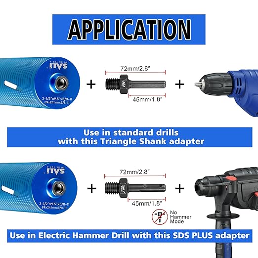 SALI Diamond Core Drill Bits 6 1/2" Diameter 10"/254mm Drilling Depth 5/8-11" Thread Core Bit Turbo Laser-Welded Segments for Cured Concrete with, Brick, Block, Masonry, with Two Adapters