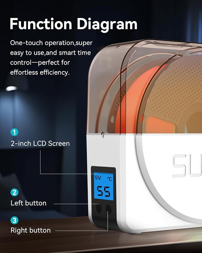 SUNLU Filament Dryer Box 2026 New Upgrade S1 Plus, White | Fan Design, Keeps 1.75 2.85 3.00mm Filament Dry, Compatible with PLA PETG ABS, Filament Storage & Dehydrator