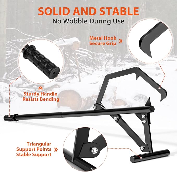 51" Long Handle Log Lifter, Adjustable Heavy Duty Log Roller, Cant Hook Log Jack with Rubber Grip, Logging Tool for Rolling and Raising Log (Black)