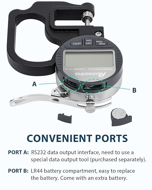 Digital Thickness Gauge 0-12.7mm/0.5inch 0.001mm High Resolution | Micrometer flat contact plates, 28mm throat depth, constant spring tension, unit conversion, storage case, battery included