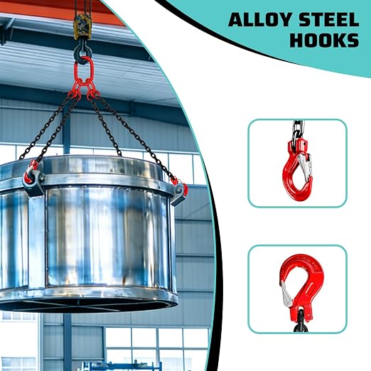 3 Ton Chain Sling 1/4 Inch x 5 Ft Lifting Chains 4 Legs Industrial Grab Hooks 6600LBS Capacity Lifting Slings G80 Alloy Steel Engine Chain Hoist Lifts for Cargo Security Towing and Handling