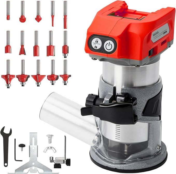 Wood Router with Milwaukee M18 Battery,Router Too for 800W 30000 RPM，5 Variable Speeds Fixed Base Cordless Router,15PCS 1/4" Router Bits【Battery Not Included】