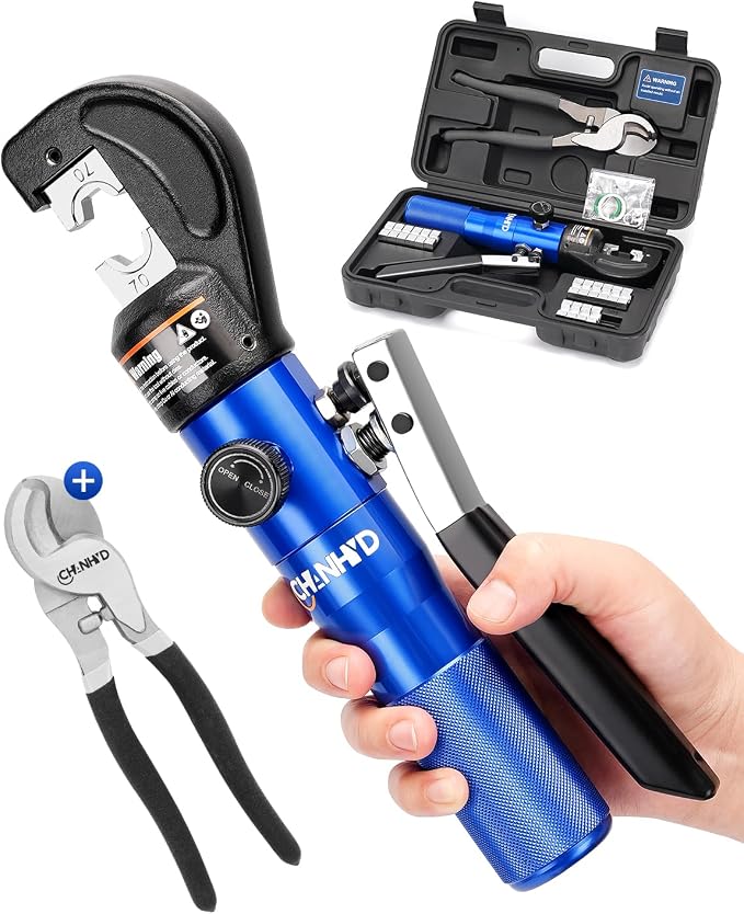 Hand Operated Hydraulic Crimping Tool Hydraulic Cable Lug Crimper 8 US TON 12 AWG to 00 (2/0) Electrical Terminal Cable Wire Tool Kit with 9 Die