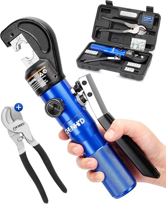 Hand Operated Hydraulic Crimping Tool Hydraulic Cable Lug Crimper 8 US TON 12 AWG to 00 (2/0) Electrical Terminal Cable Wire Tool Kit with 9 Die